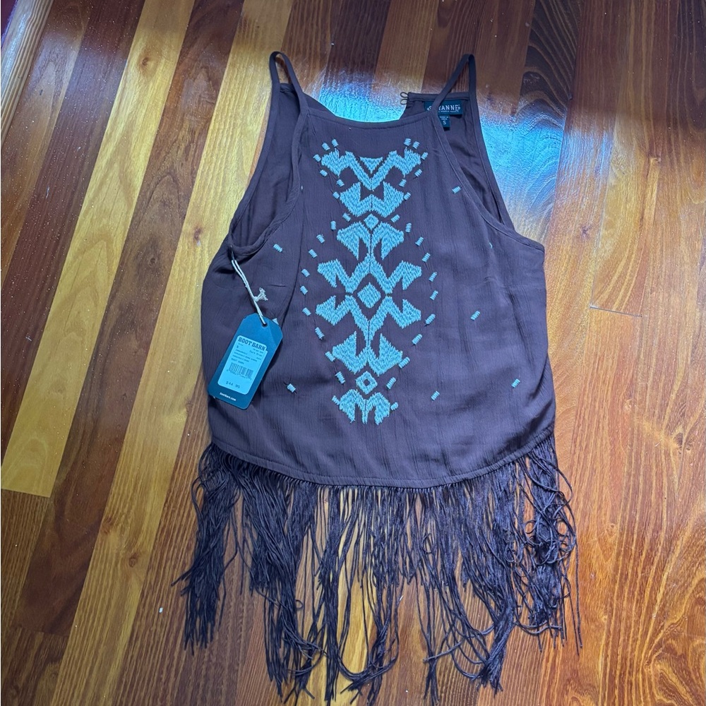 Brown Fringe Tank Top